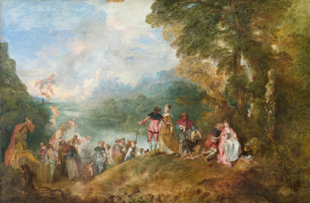 L'Embarquement pour Cythère, by Antoine Watteau, from C2RMF retouched