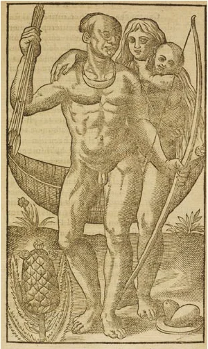 Tupinamba family Jean de Lery woodcut from Histoire dun voyage faict en la terre de.png